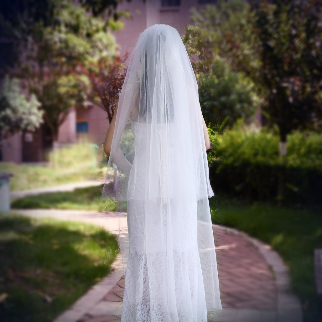BRIDELLA BV25 Short Waltz Bridal Veil Pure Transparent Net Double Cut Edges with Comb Bridal Dress Accessories