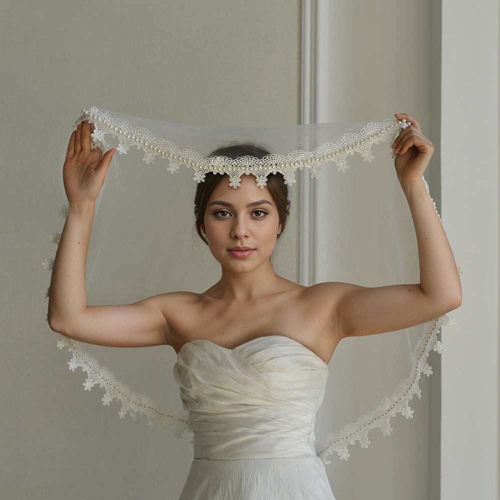 BRIDELLA BM98 White Round Bridal Headpiece Embroidered Pearl With Gentle Comb Without Comb Wedding Dresses Partiesvestidos De Novia