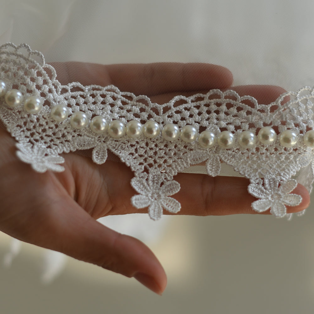 BRIDELLA BM98 White Round Bridal Headpiece Embroidered Pearl With Gentle Comb Without Comb Wedding Dresses Partiesvestidos De Novia
