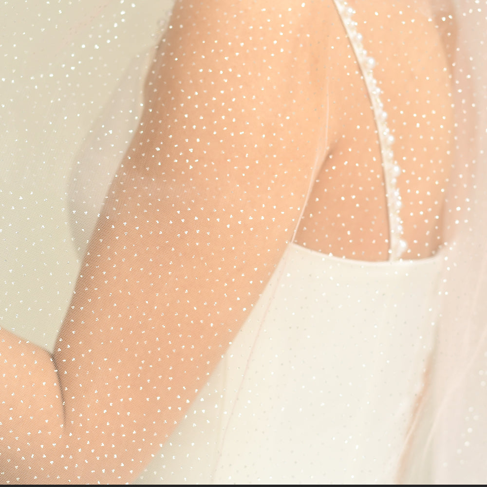BRIDELLA BM108 Single Layer Long Powder Blue Gradient Sparkle Starlight Gauze Bridal Veil Wedding Accessories Waltz Ladies Stage