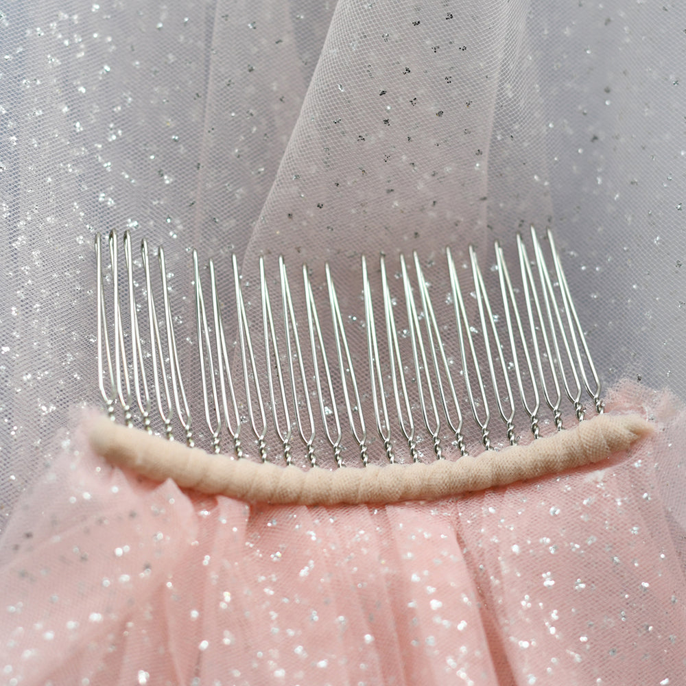 BRIDELLA BM108 Single Layer Long Powder Blue Gradient Sparkle Starlight Gauze Bridal Veil Wedding Accessories Waltz Ladies Stage