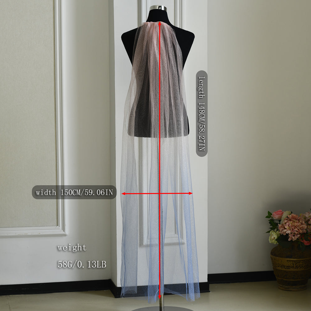 BRIDELLA BM108 Single Layer Long Powder Blue Gradient Sparkle Starlight Gauze Bridal Veil Wedding Accessories Waltz Ladies Stage