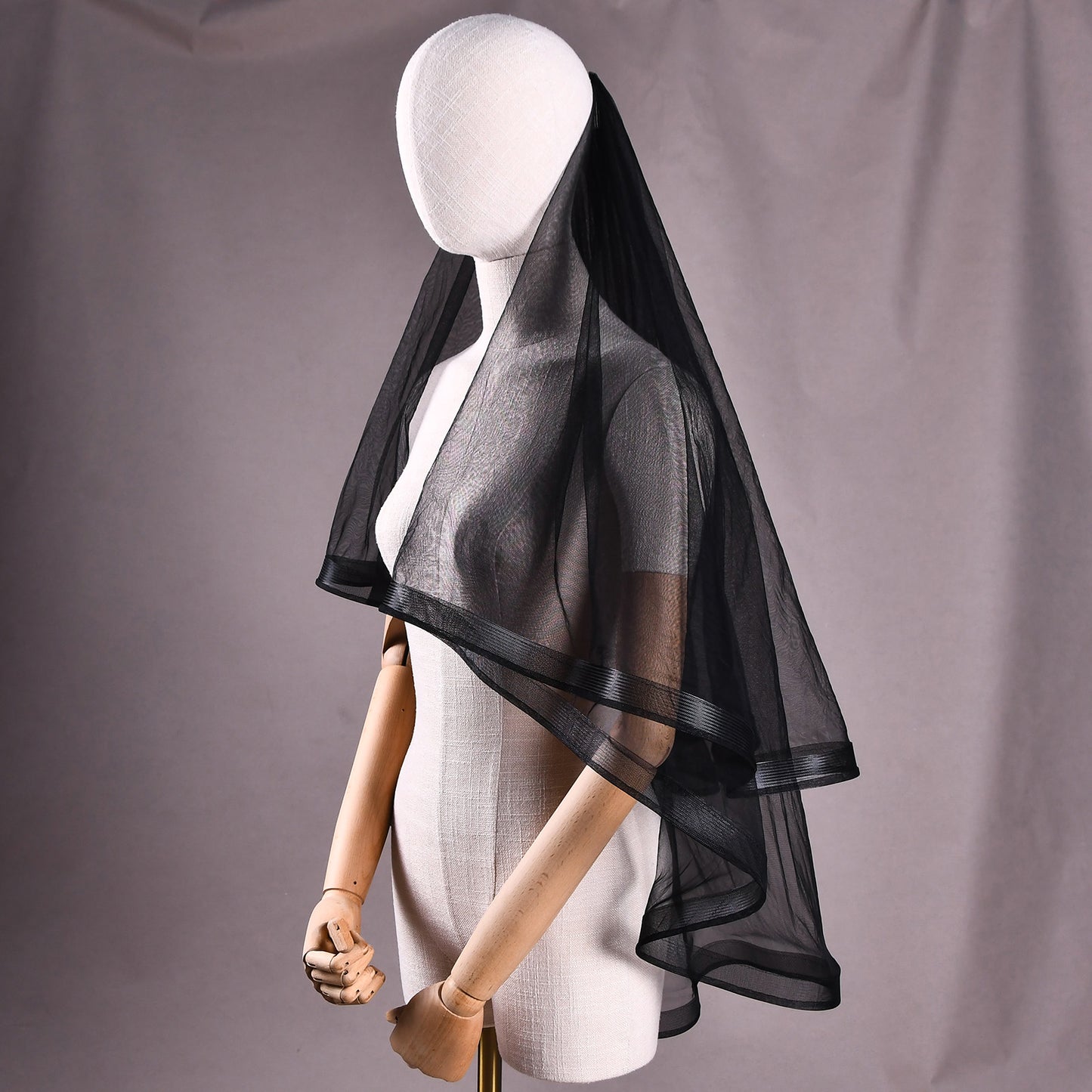 BRIDELLA BV69 Fashion Black Bridal Veil Double Layer Soft Lace Veil Fingertip Wedding Party Accessories