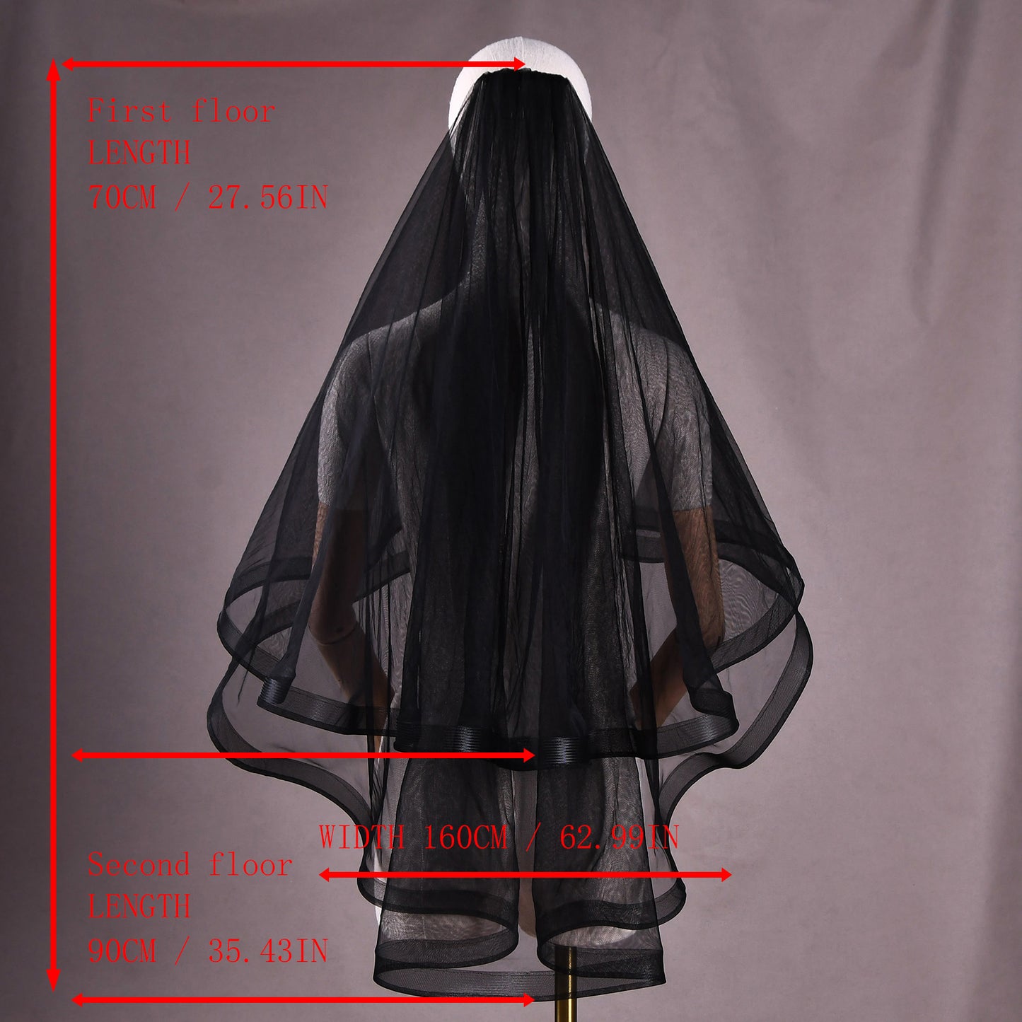 BRIDELLA BV69 Fashion Black Bridal Veil Double Layer Soft Lace Veil Fingertip Wedding Party Accessories