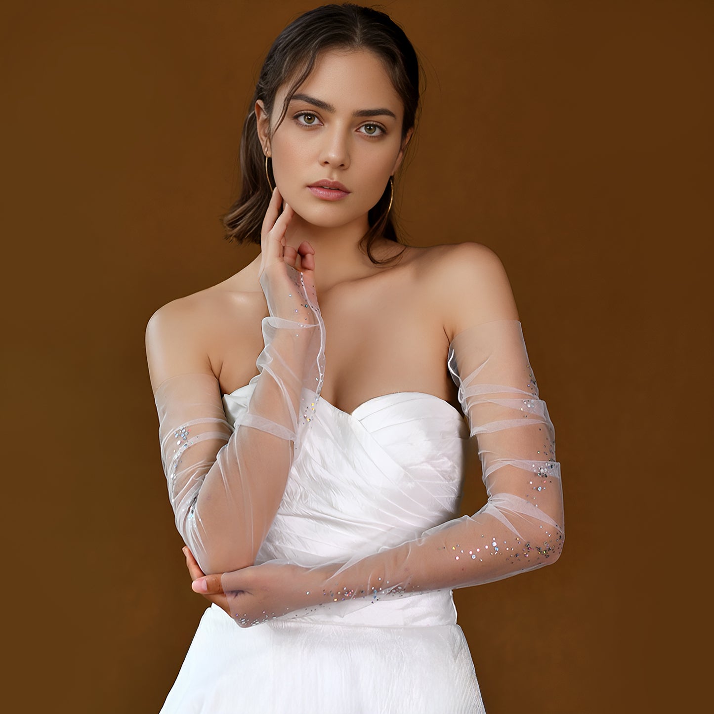 BRIDELLA BMM06 Sparkling Starlight Bridal Gloves Long Fingerless Soft chiffon Wedding Accessories Women Dress Festival Matching