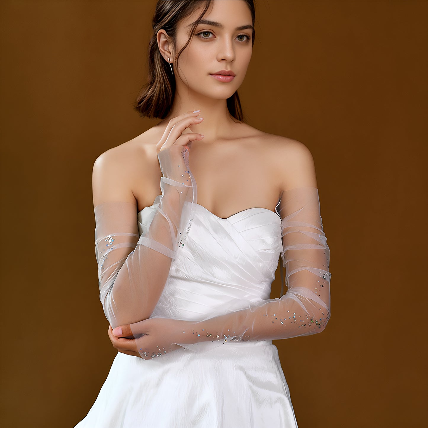 BRIDELLA BMM06 Sparkling Starlight Bridal Gloves Long Fingerless Soft chiffon Wedding Accessories Women Dress Festival Matching