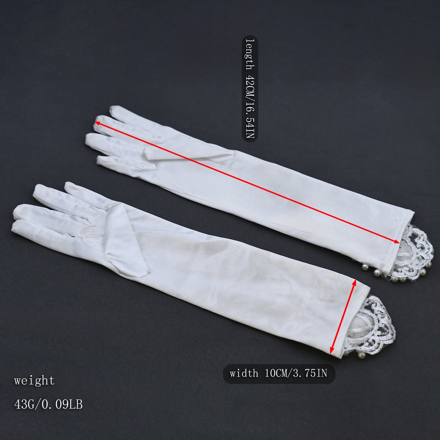 BRIDELLA BMM09 A Pair Of Long Finger White Embroidered Pearl Embellished Bridal Gloves Satin Wedding Accessories For Ladies