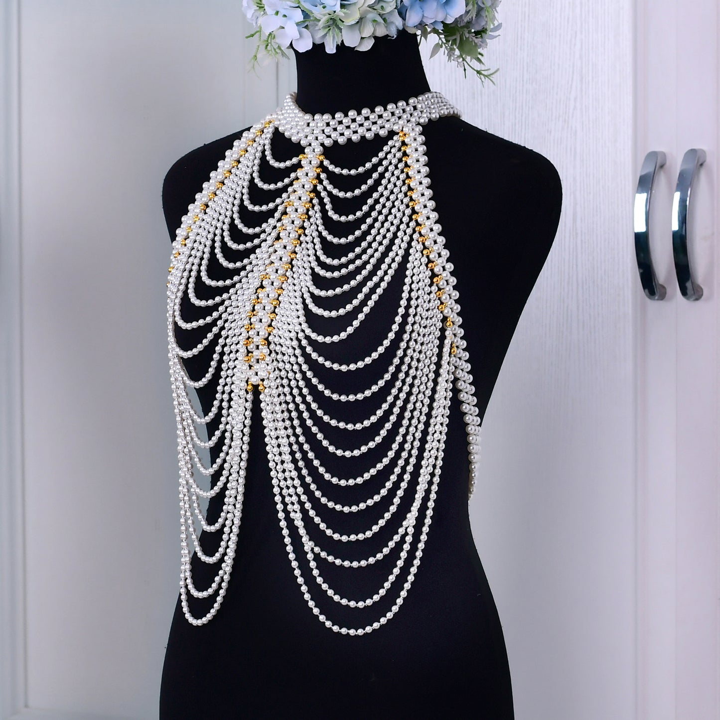 BRIDELLA BVG48 Fashionable Women's Pearl Beaded Shawl Pearl Body Chain Punk Style Bridal Wedding Party Jewelry