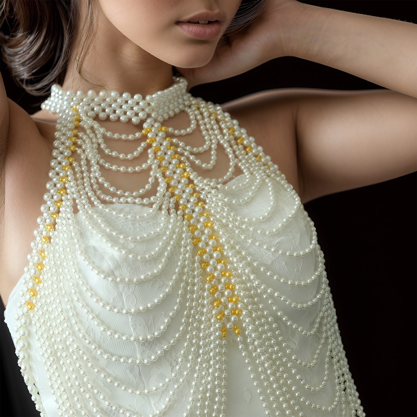 BRIDELLA BVG48 Fashionable Women's Pearl Beaded Shawl Pearl Body Chain Punk Style Bridal Wedding Party Jewelry