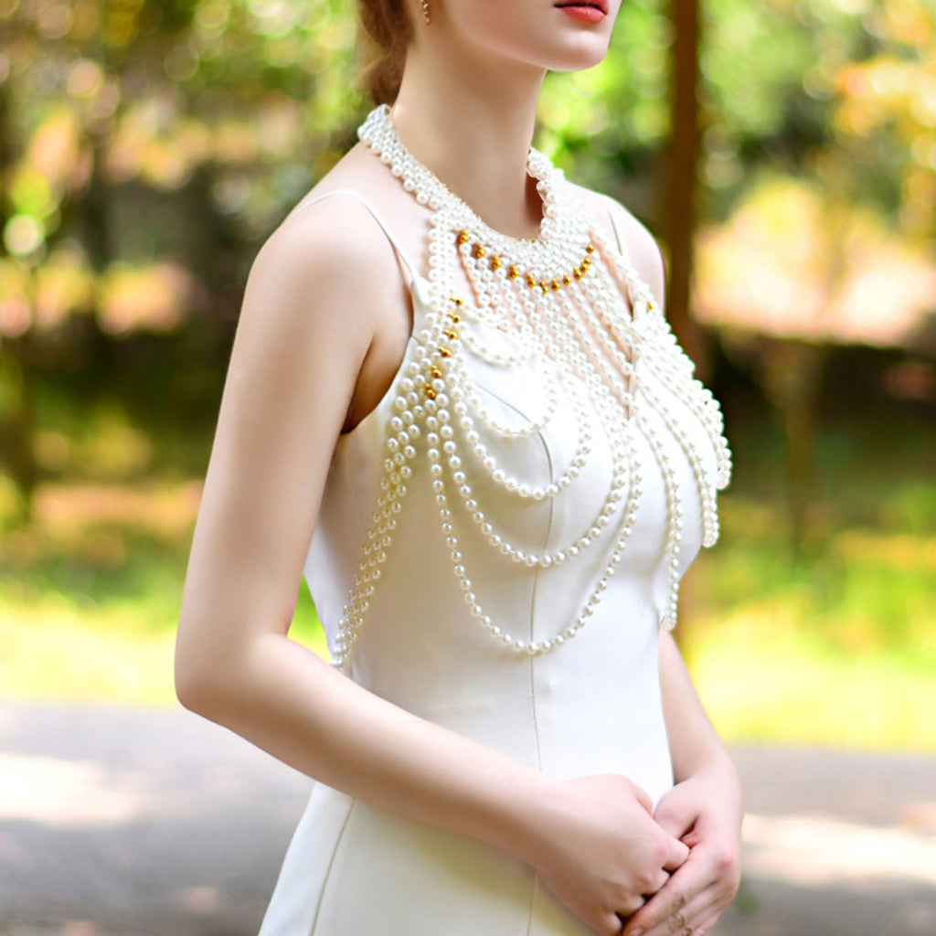 BRIDELLA BVG49 Luxury Sexy Fitted Jewelry Bridal Multi-Layer Pearl Wedding Jacket Women's Cape Top