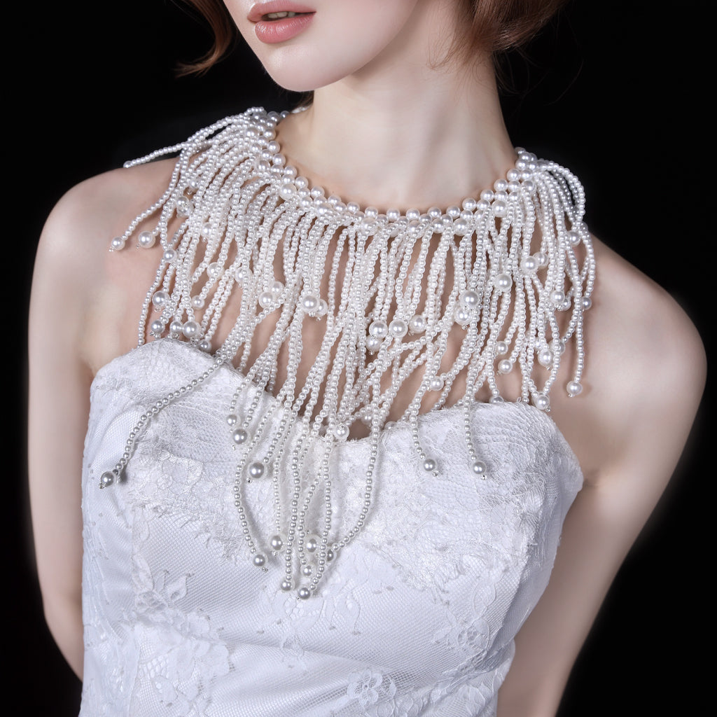 BRIDELLA BVG57 Women's Long Tassel Pearl Pendant Women's Elegant Ball Wear Jewelry High Quality Bridal Wedding Accessories