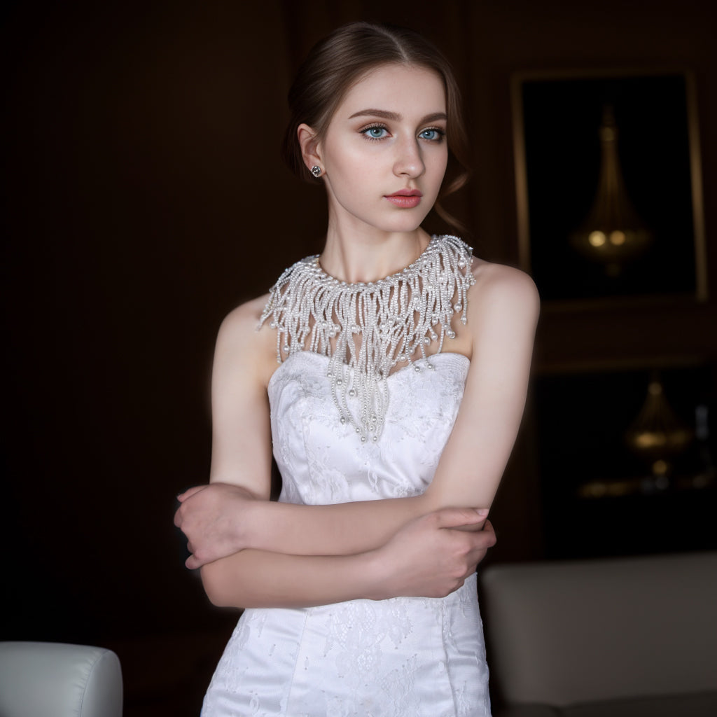 BRIDELLA BVG57 Women's Long Tassel Pearl Pendant Women's Elegant Ball Wear Jewelry High Quality Bridal Wedding Accessories