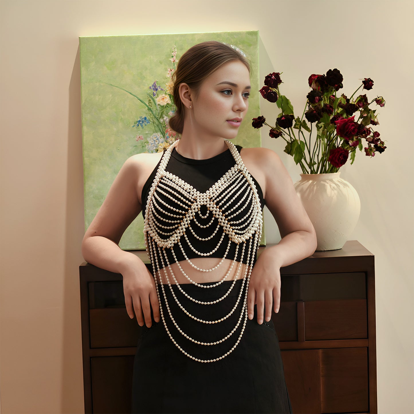 BRIDELLA BVG58 Exquisite Women's Handmade Beaded Tassel Shawl Bridal Wedding Party Decoration Removable
