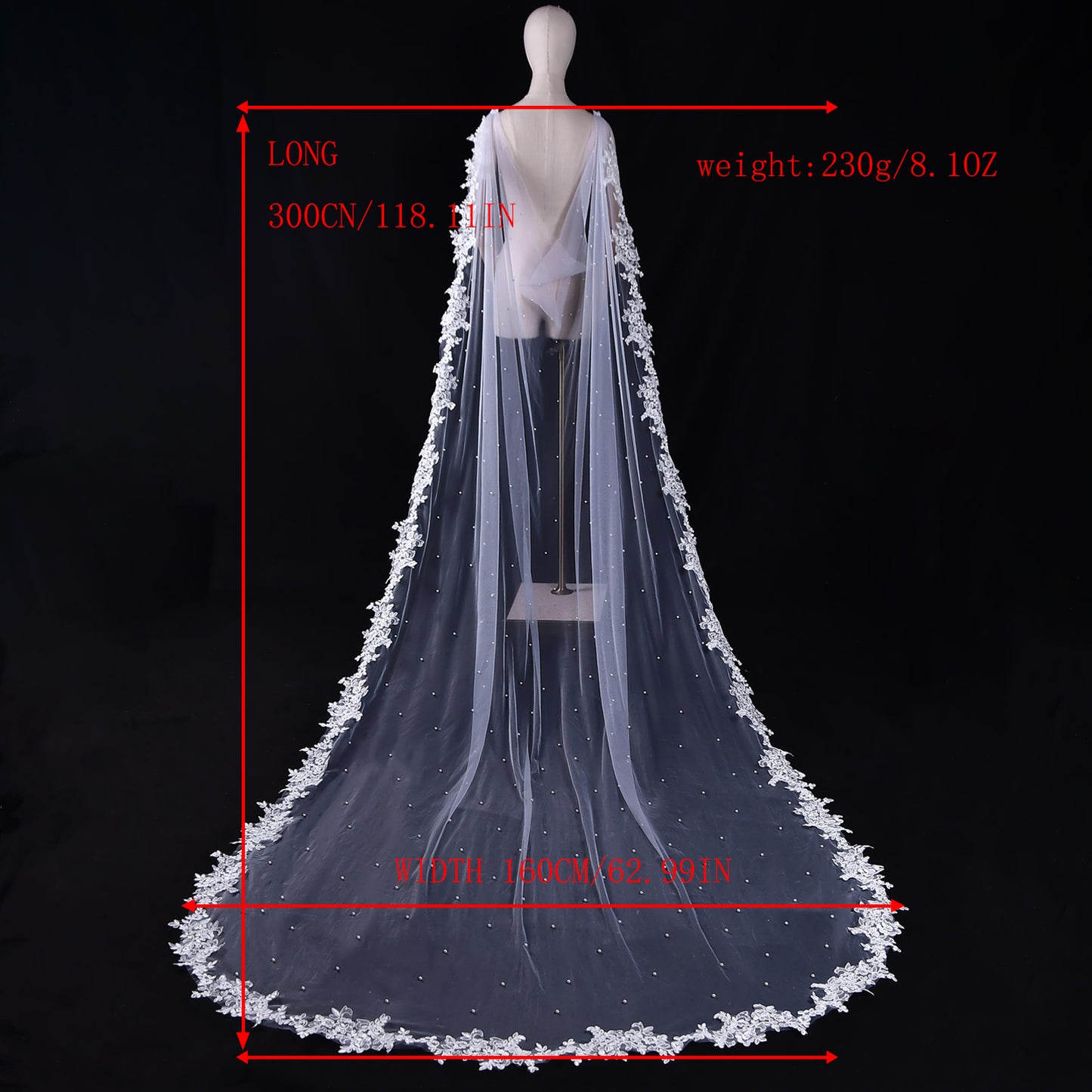BRIDELLA BVG59 Women's Dress Shawl Hand Embroidered Pearl Tail Long Shawl Bridal Wedding Cape