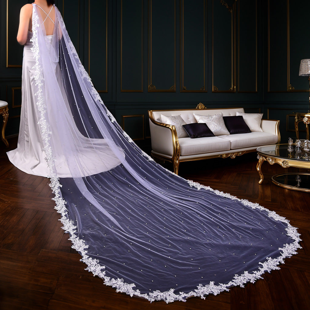 BRIDELLA BVG59 Women's Dress Shawl Hand Embroidered Pearl Tail Long Shawl Bridal Wedding Cape