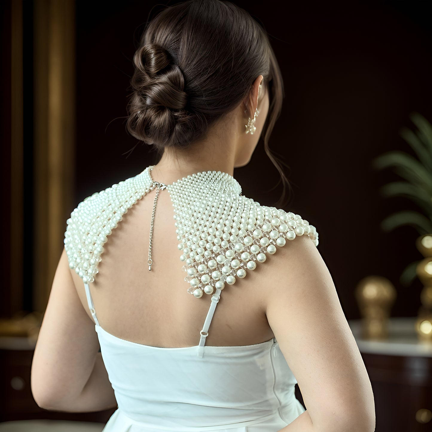BRIDELLA BVG68 Fashion Pearl Beaded Wedding Shawl Women's Necklace Cropped Top Wedding DIY Jacket
