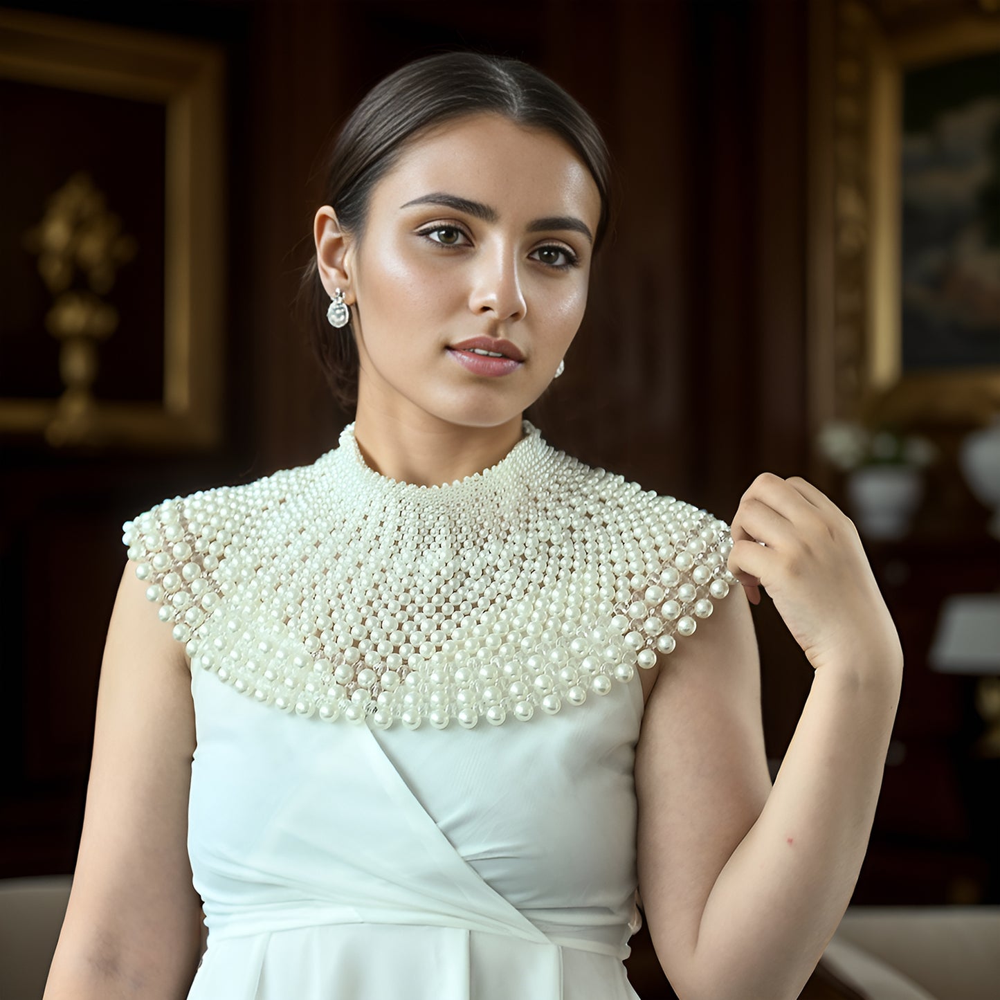 BRIDELLA BVG68 Fashion Pearl Beaded Wedding Shawl Women's Necklace Cropped Top Wedding DIY Jacket