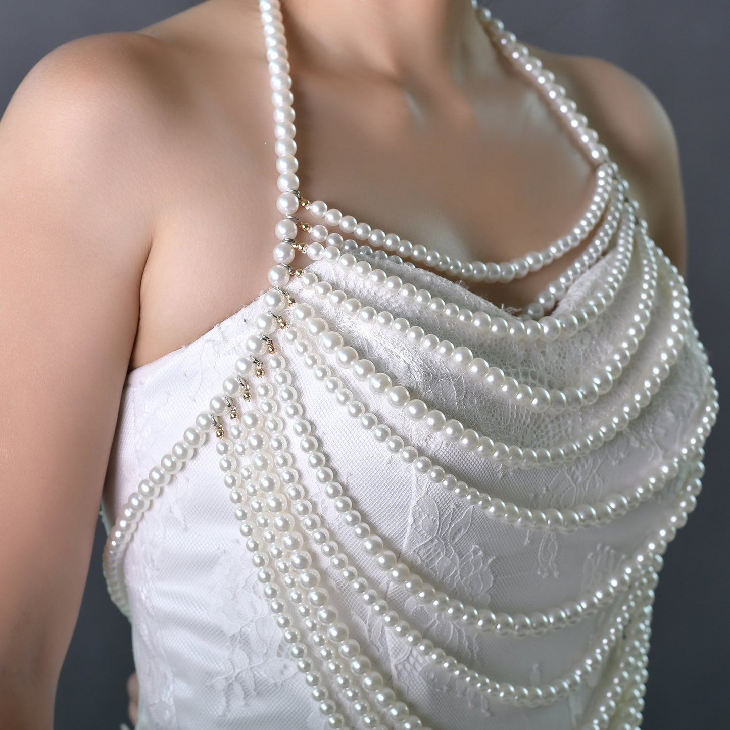 BRIDELLA BVG69 Fashion Pearl Beaded Wedding Shawl Women's Necklace Cropped Top Wedding DIY Jacket