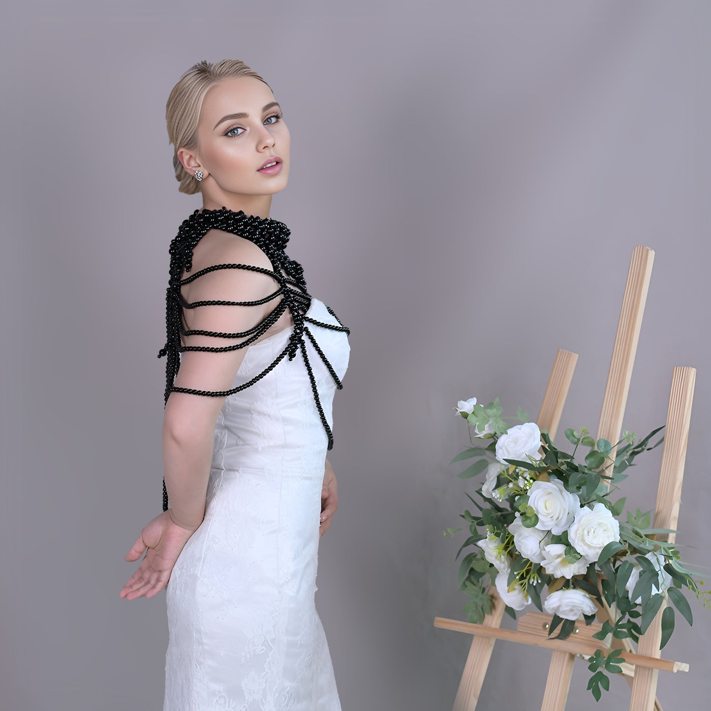 BRIDELLA BVG39 Sexy European And American Imitation Pearl Body Chain Luxury Multi Layer Pearl Bridal Wedding Tassel Shawl