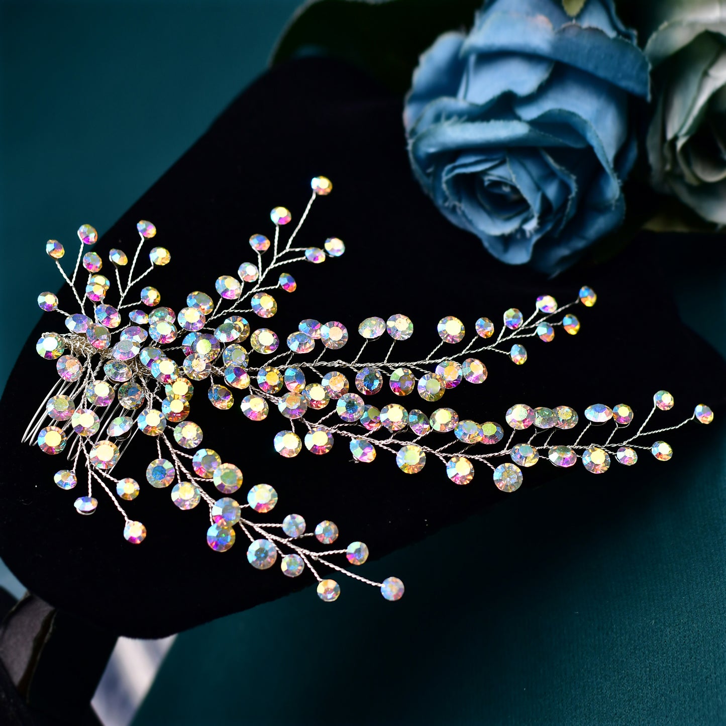 BRIDELLA BHP590 Colorful Rhinestone Bridal Hair Comb Wedding Hair Accessories Handmade Bride Head Piece Woman Headdress for Party