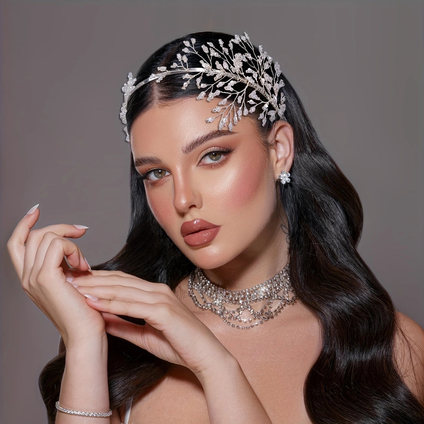 BRIDELLA BHP595 Crystal Bridal Headdress Beaded Headband Wedding Hair Accessories Bride Headdress Women Hairbands for Party