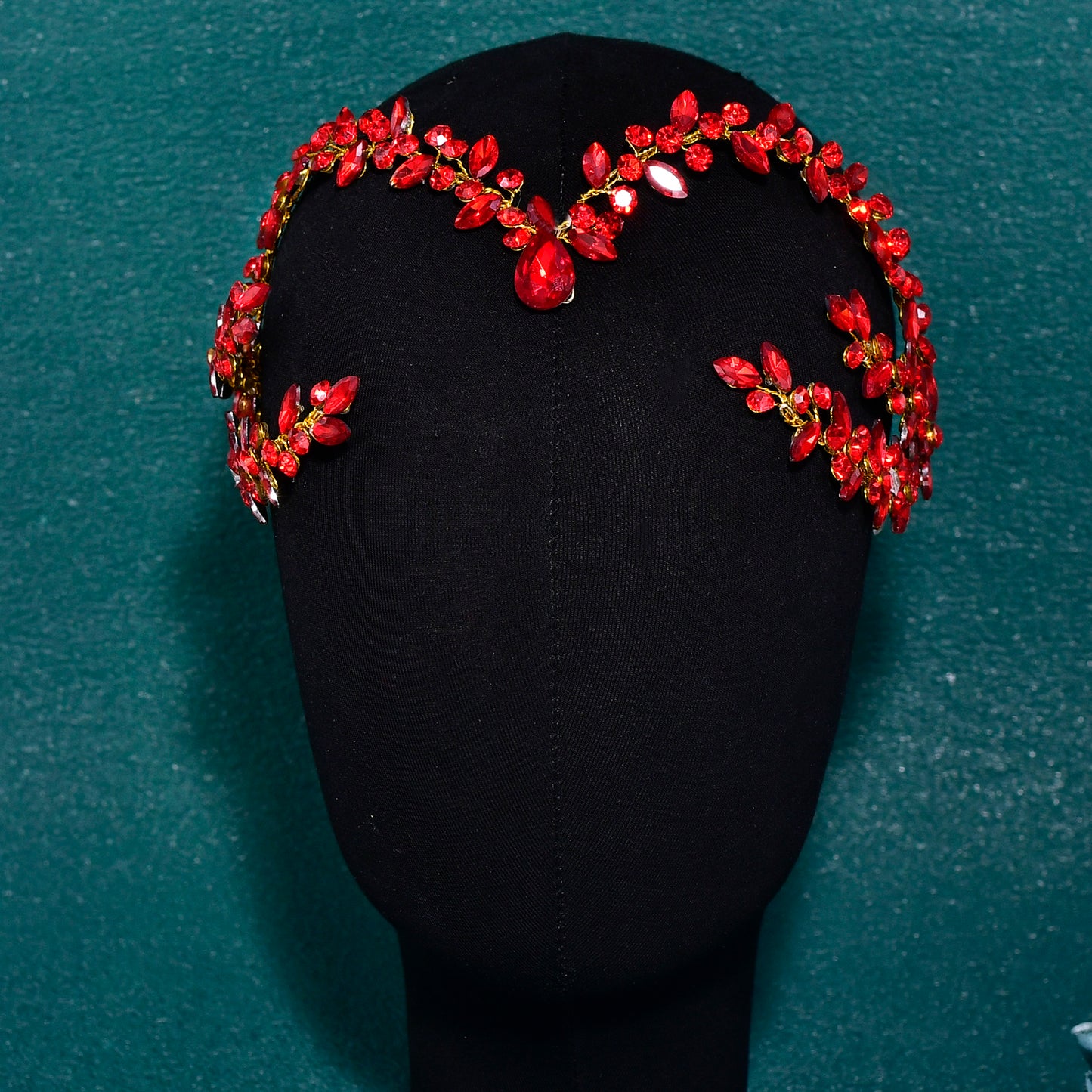 BRIDELLA BHP599 Red Bride Forehead Headband Sparkling Rhinestone Headpieces For Wedding Women Prom Party Head Jewelry Accessories
