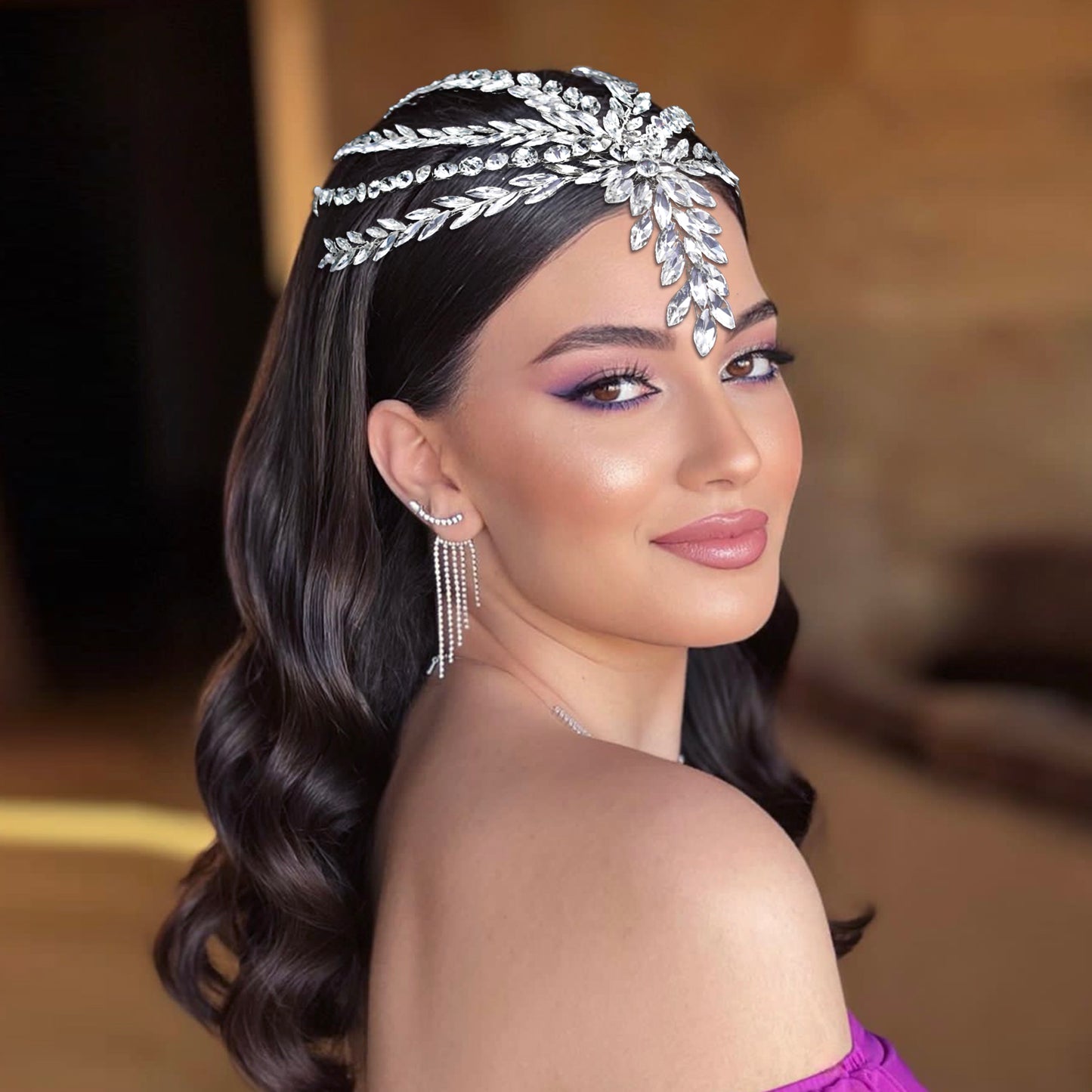 BRIDELLA BHP623 Rhinestone Forehead Piece Fashion Crystal for Bridal Headpiece Wedding Headpiece Bridesmaids