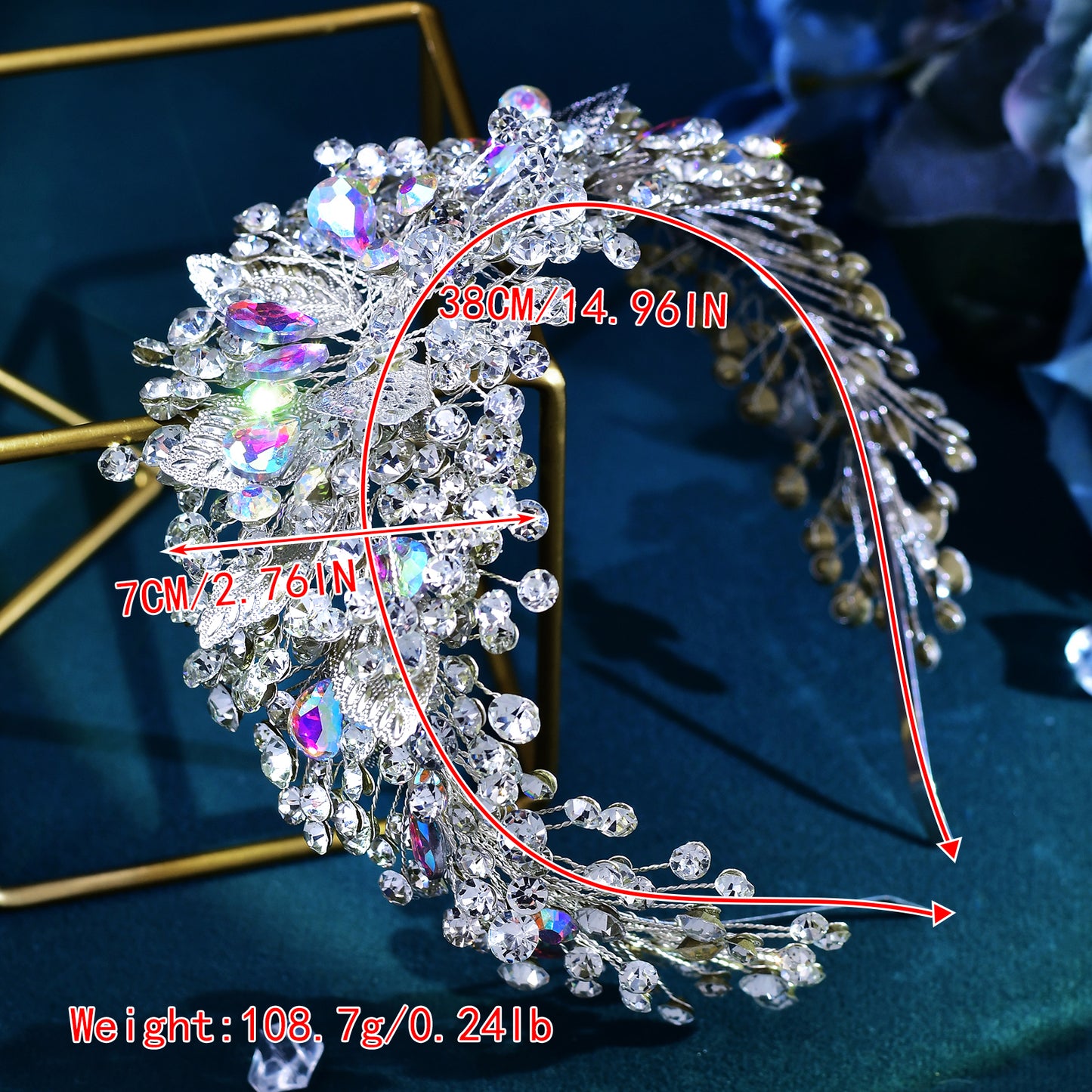 BRIDELLA BHP633 Sparkling Rhinestone Wedding Hair Hoops Colorful Gemstone Woman Party Headband Handmade Alloy Leaves Headwear