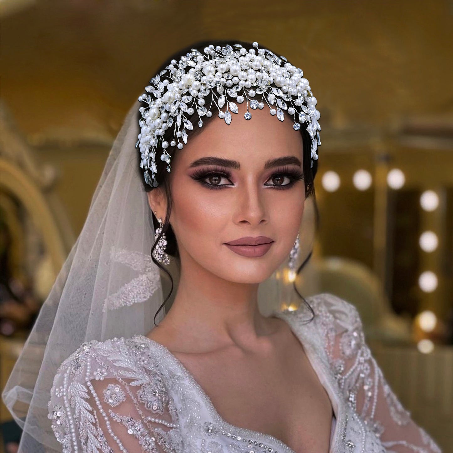 BRIDELLA BHP635 Pearls Woman Headband Handmade Rhinestone Bridal Headpiece Wedding Hair Accessories Bride Bridesmaid Headdress