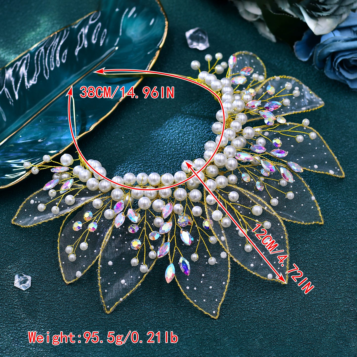 BRIDELLA BHP670 Handmade Gold Color Leaf And Pearl Crown Headband Wedding Crown for Bride Hair Accessories Bridesmaid Party Tiara