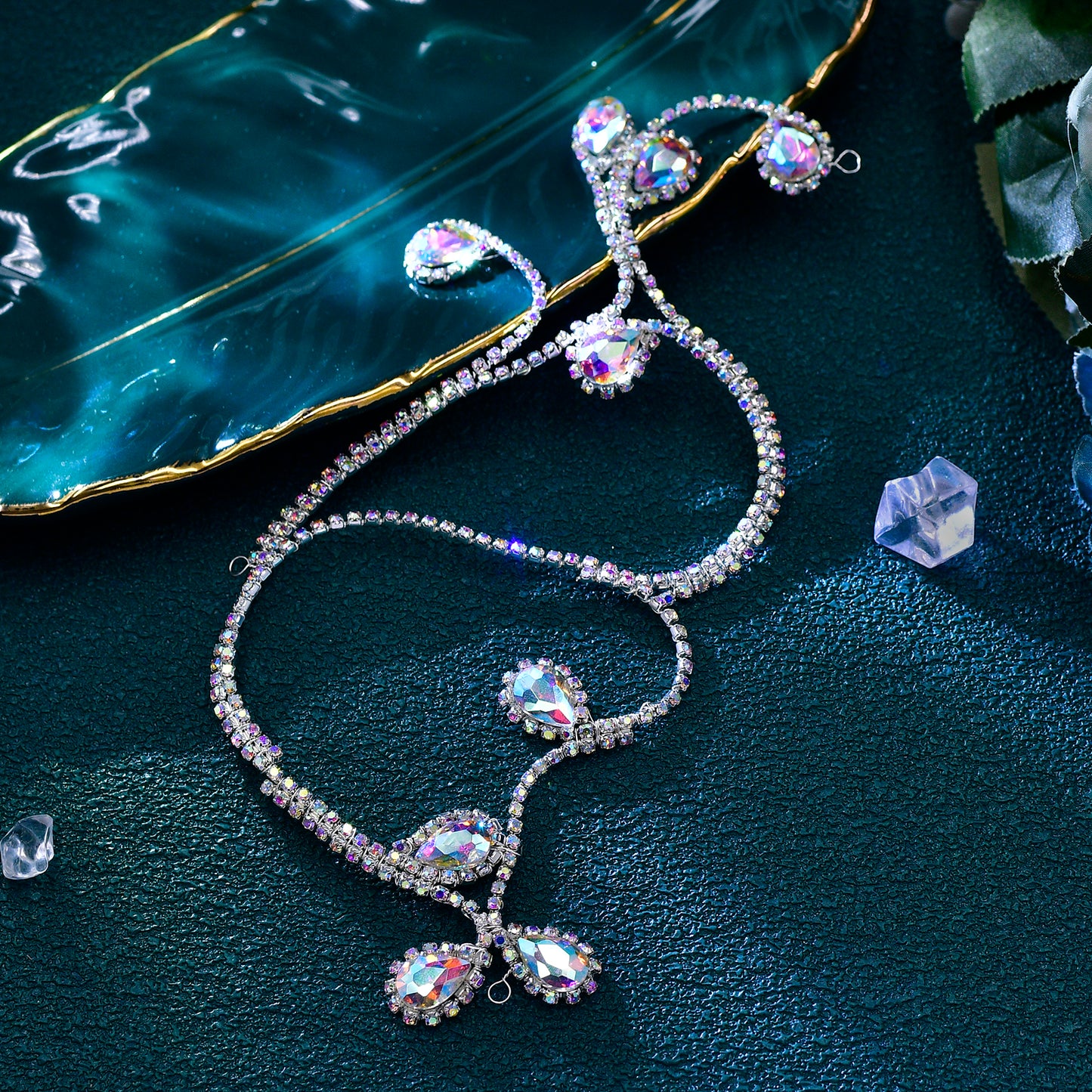 BRIDELLA BHP682 Bride Geometric Shape Headwear Colorful Rhinestone Wedding Headband Hair Accessories Woman Elegant Party Tiara