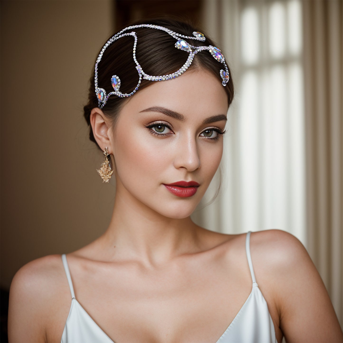 BRIDELLA BHP682 Bride Geometric Shape Headwear Colorful Rhinestone Wedding Headband Hair Accessories Woman Elegant Party Tiara