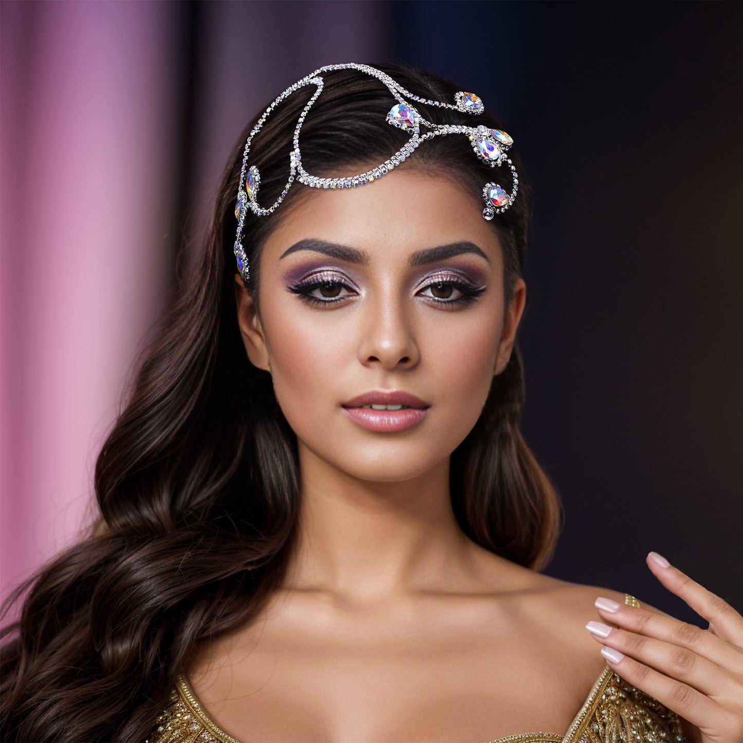 BRIDELLA BHP682 Bride Geometric Shape Headwear Colorful Rhinestone Wedding Headband Hair Accessories Woman Elegant Party Tiara