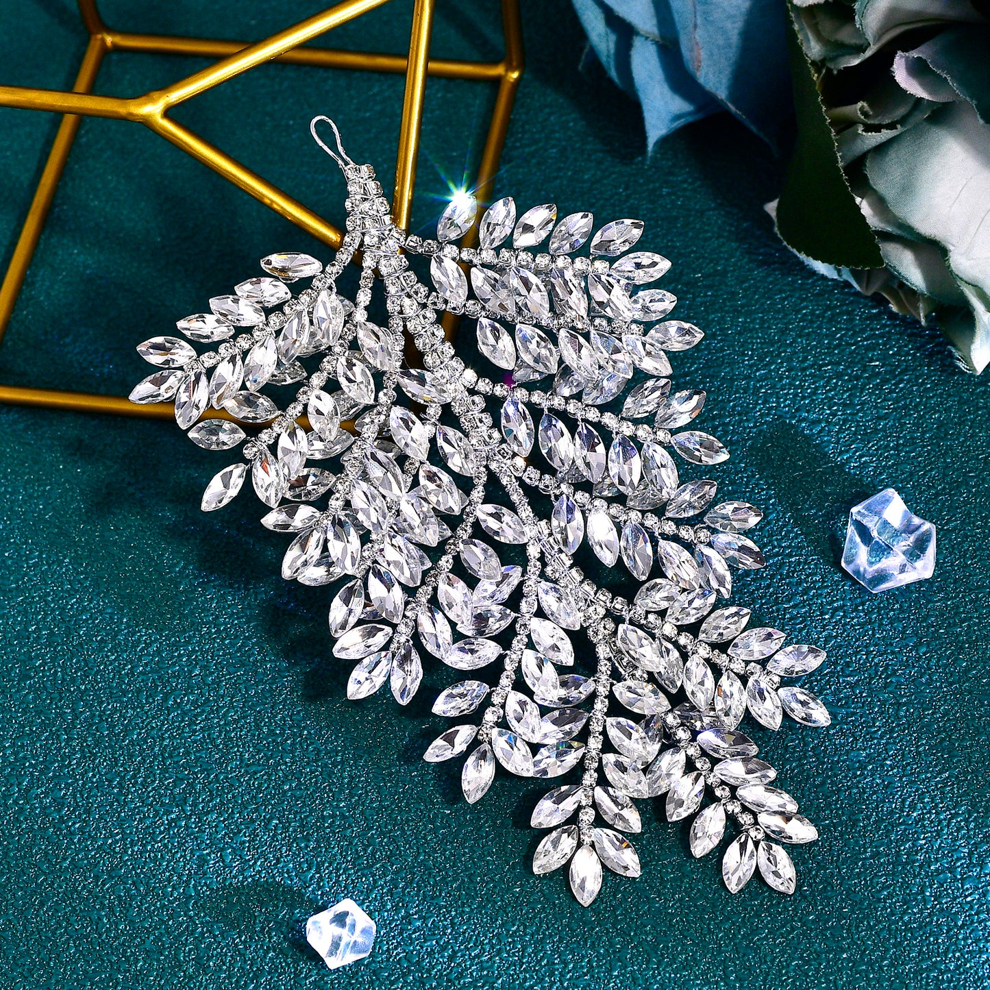 BRIDELLA BHP759 Red Trendy Rhinestone Bride Headband Green Wedding Tiara Shiny Wedding Hair Accessories Ladies Handmade Silvery Tiara Holiday Gifts