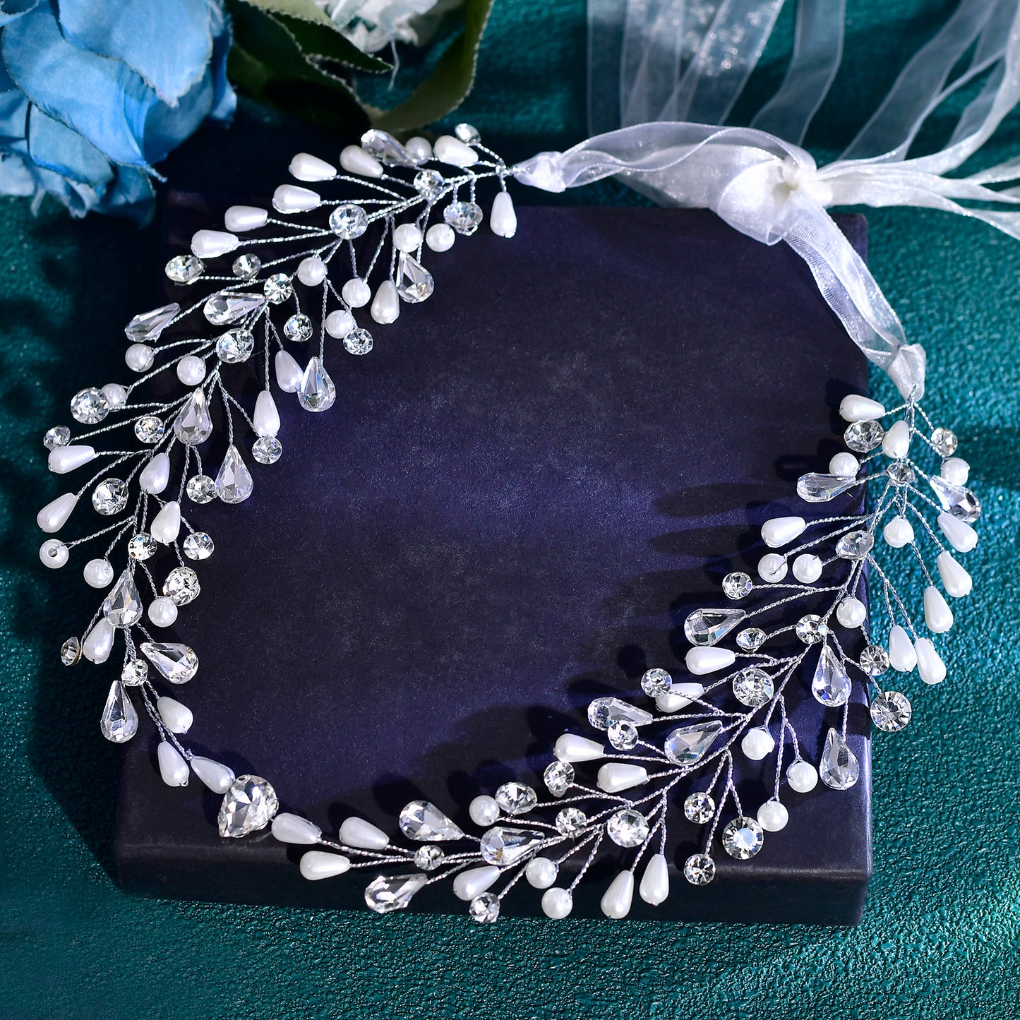 BRIDELLA BHP835 Artificial Pearl Foreband Head Jewelry Rhinestone Wedding Headband Bride Headpieces Female Design Bride Headwear