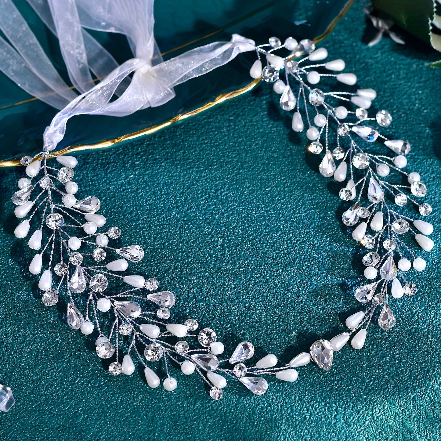 BRIDELLA BHP835 Artificial Pearl Foreband Head Jewelry Rhinestone Wedding Headband Bride Headpieces Female Design Bride Headwear