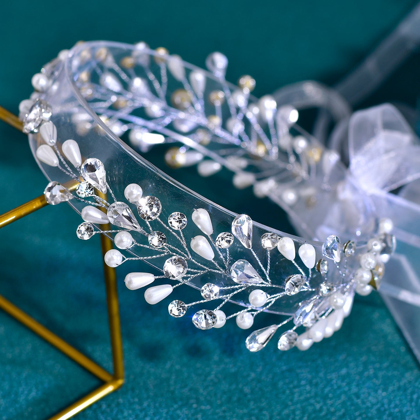 BRIDELLA BHP835 Artificial Pearl Foreband Head Jewelry Rhinestone Wedding Headband Bride Headpieces Female Design Bride Headwear