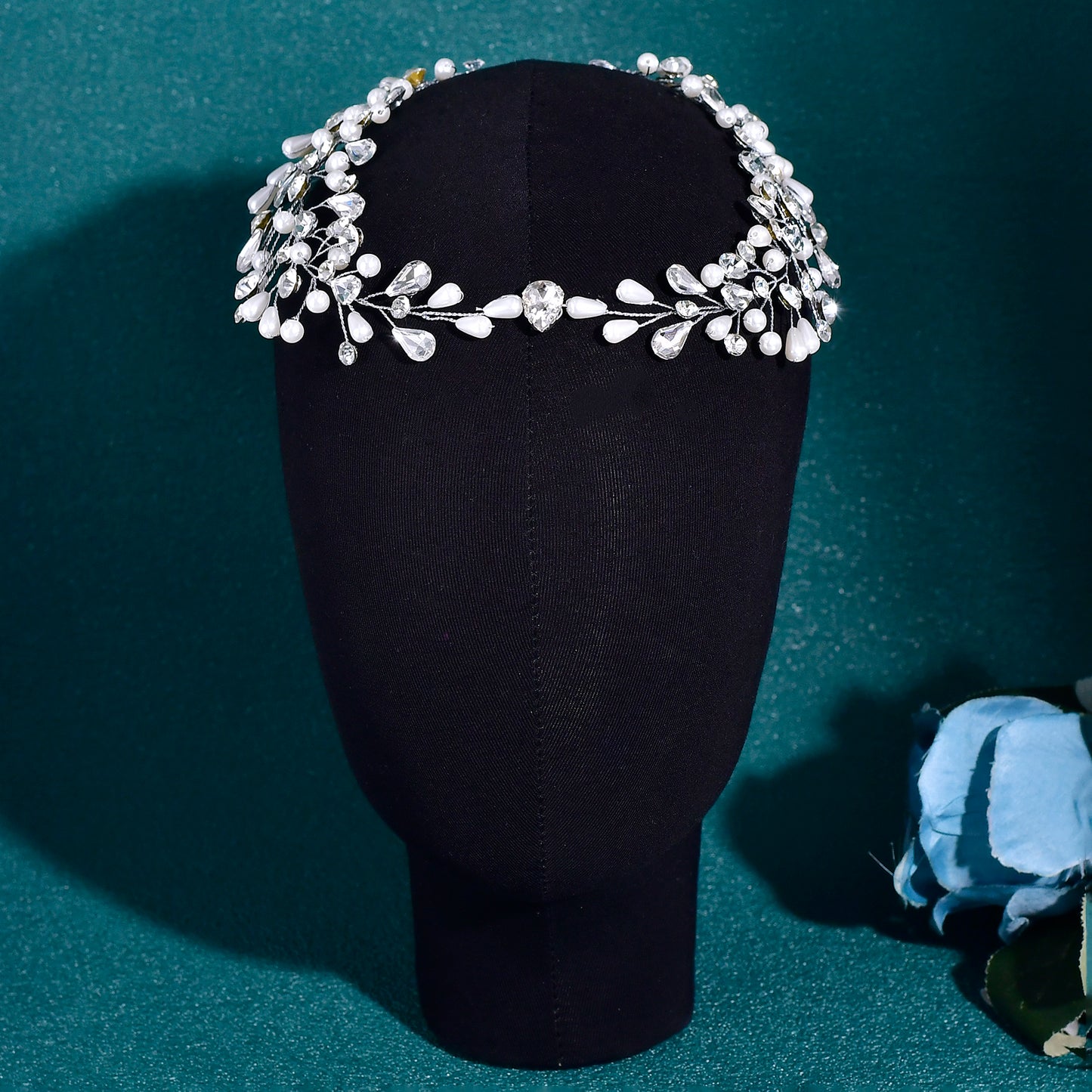 BRIDELLA BHP835 Artificial Pearl Foreband Head Jewelry Rhinestone Wedding Headband Bride Headpieces Female Design Bride Headwear