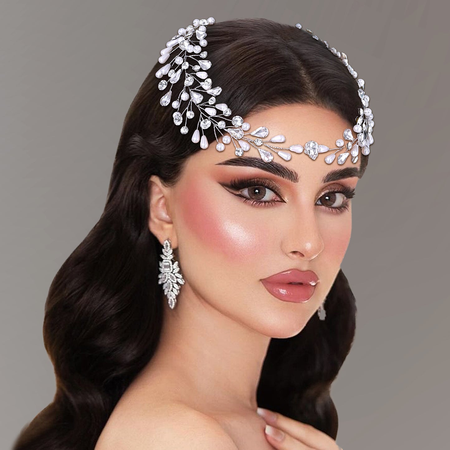 BRIDELLA BHP835 Artificial Pearl Foreband Head Jewelry Rhinestone Wedding Headband Bride Headpieces Female Design Bride Headwear