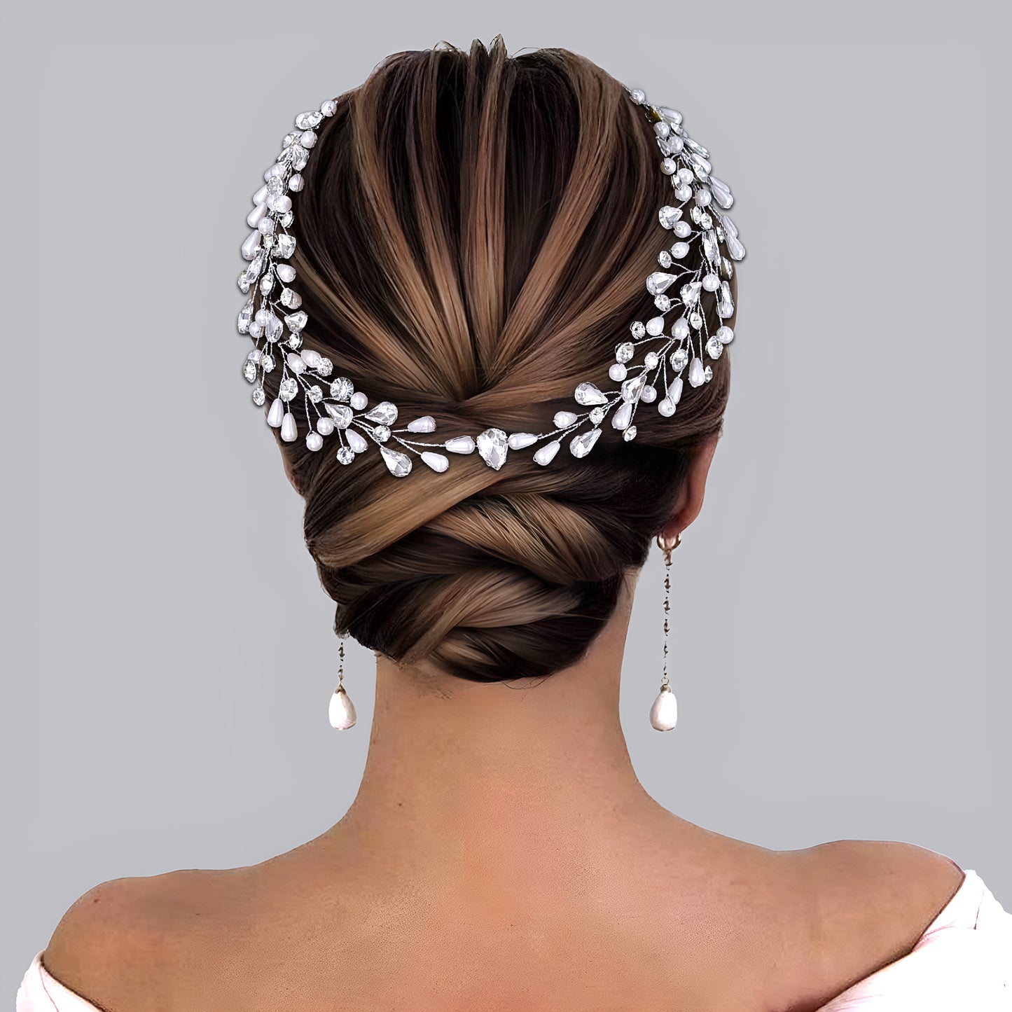 BRIDELLA BHP835 Artificial Pearl Foreband Head Jewelry Rhinestone Wedding Headband Bride Headpieces Female Design Bride Headwear