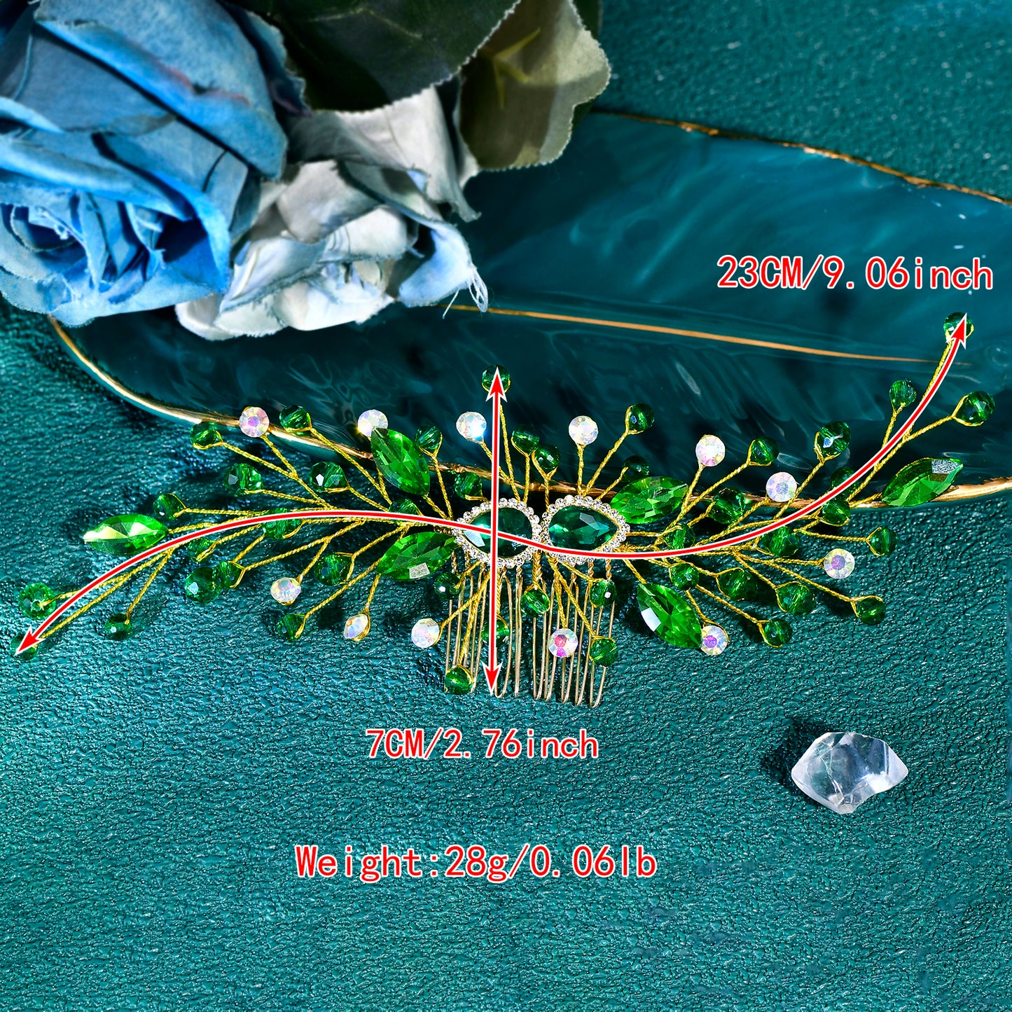 BRIDELLA BHP847 Wedding Rhinestone Hairstyles Headpiece Green Comb Crystal Headdress Bridal Hair Accessories Women Party Tiara Red