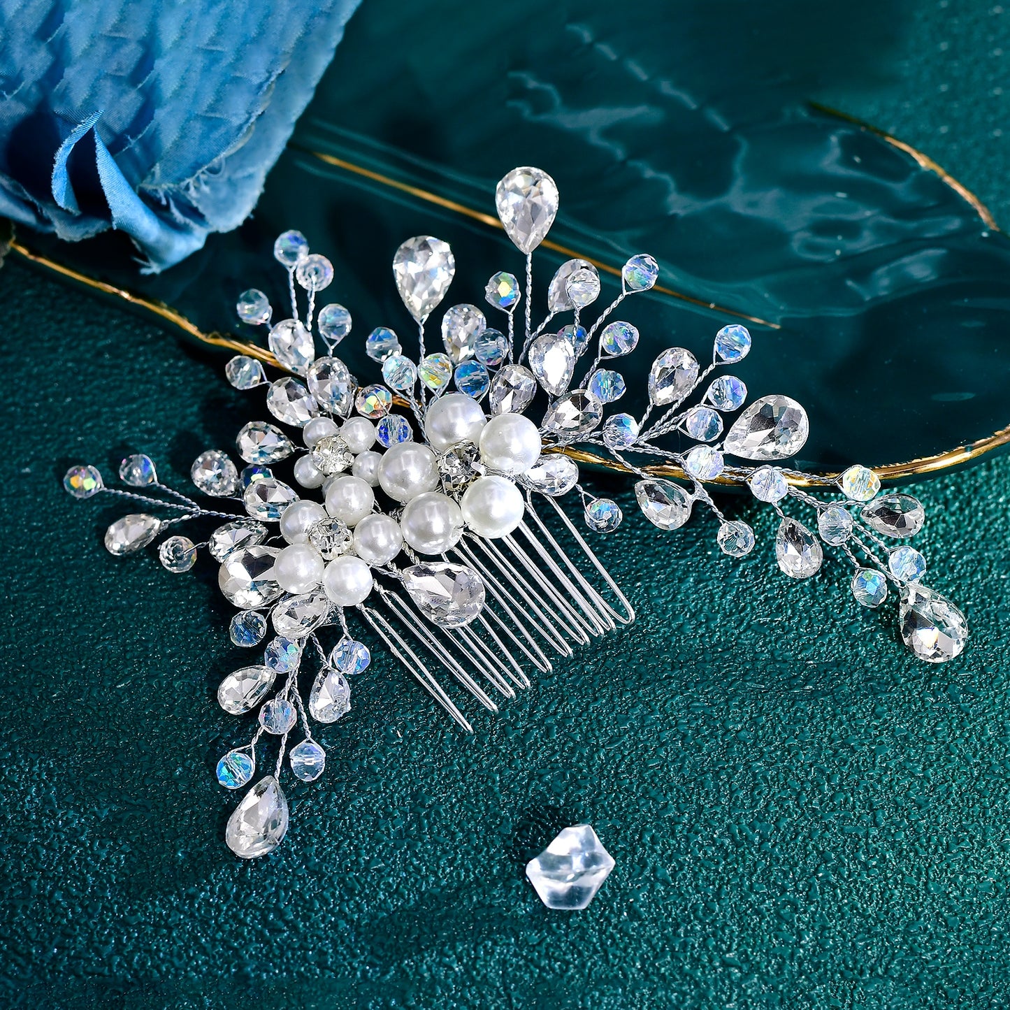 BRIDELLA BHP850 Rhinestone Hair Comb Handmade Wedding Hair Accessories Bride Pearl Headdress Bridesmaid Crystal Headwear