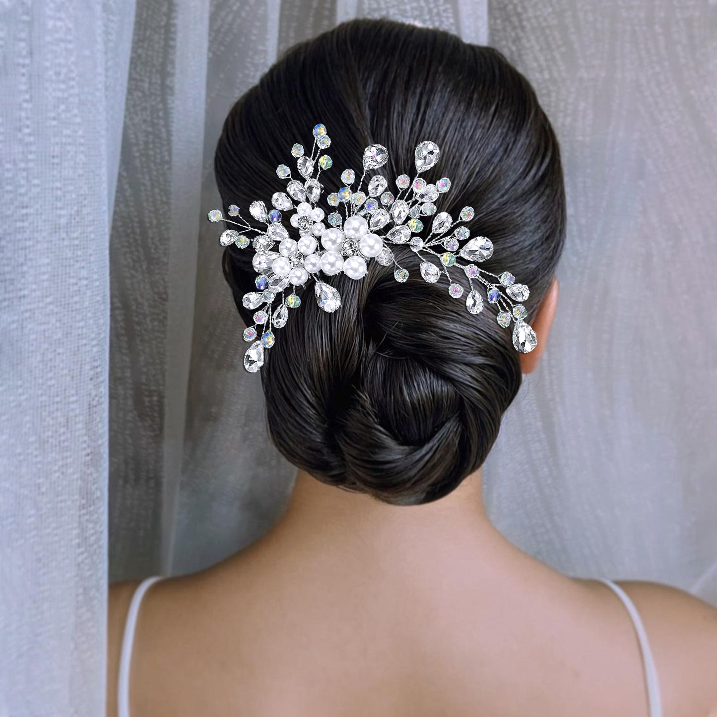 BRIDELLA BHP850 Rhinestone Hair Comb Handmade Wedding Hair Accessories Bride Pearl Headdress Bridesmaid Crystal Headwear