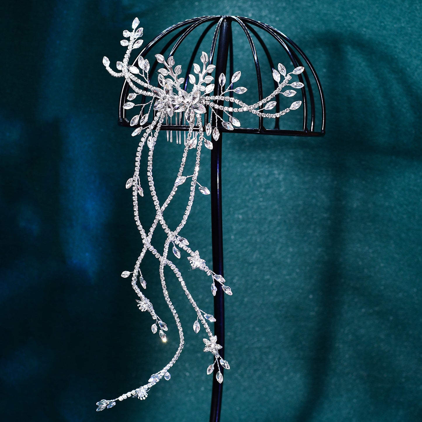 BRIDELLA BHP873 Bridal Rhinestone Hair Comb Wedding Fashion Hair Accessories Banquet Party Headwear Alloy Leaf Bride Headdress