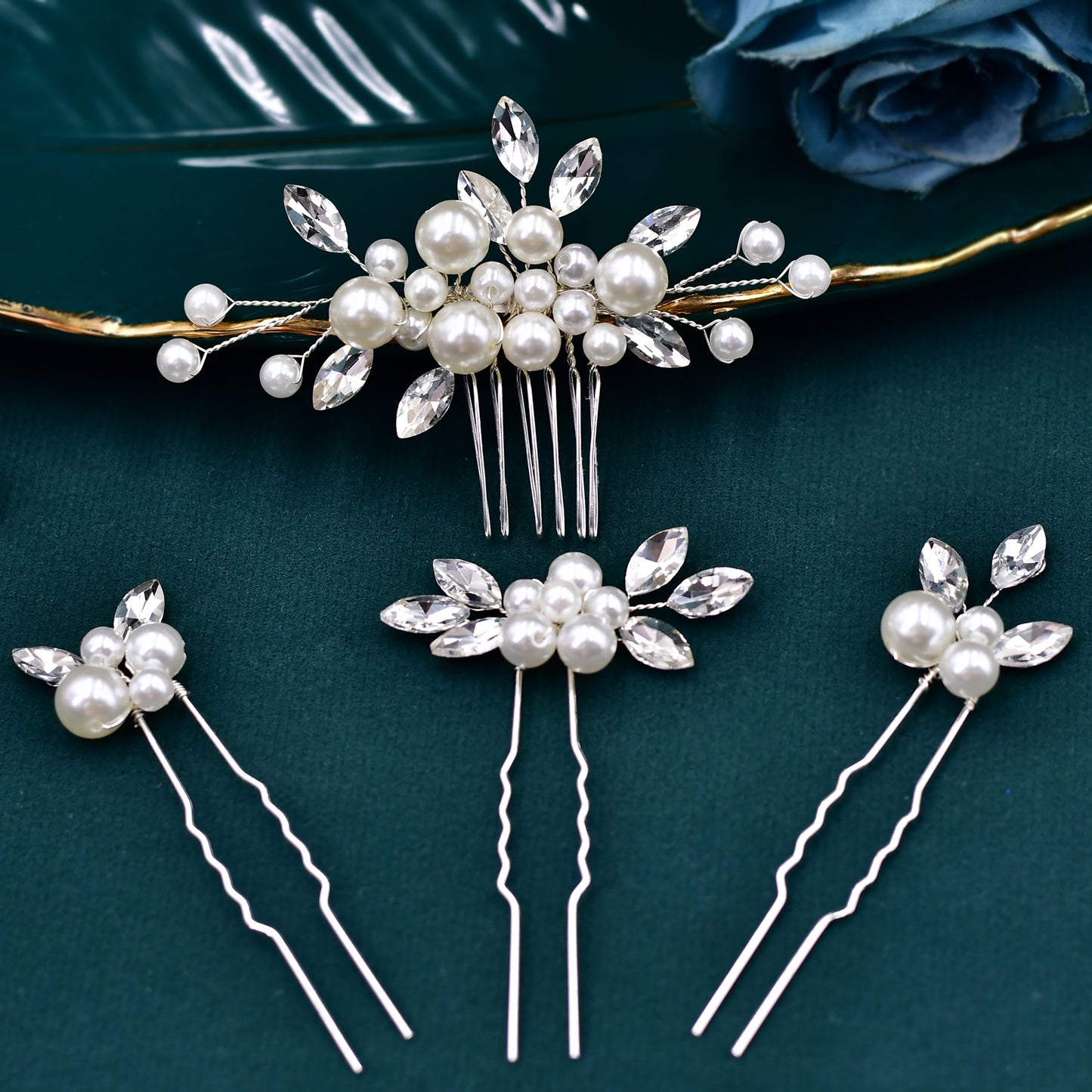 BRIDELLA BHP591 4 Pcs Rhinestone Hair Combs for Brides Women Headpiece Wedding Hair Accessories Bridal Hair Clips Festival Hair Ornament