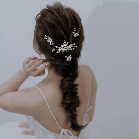 BHP591-4 pcs set silver rhinestone pearl hair comb