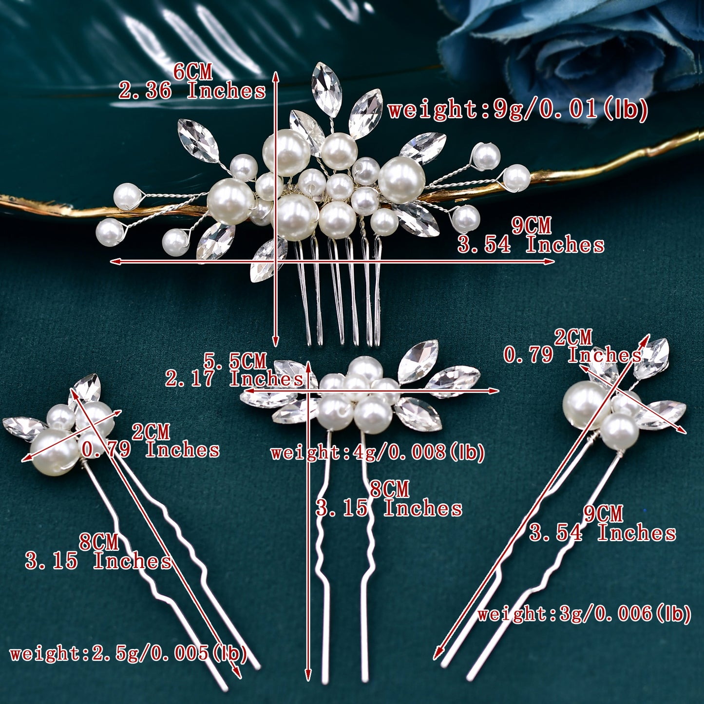 BRIDELLA BHP591 4 Pcs Rhinestone Hair Combs for Brides Women Headpiece Wedding Hair Accessories Bridal Hair Clips Festival Hair Ornament