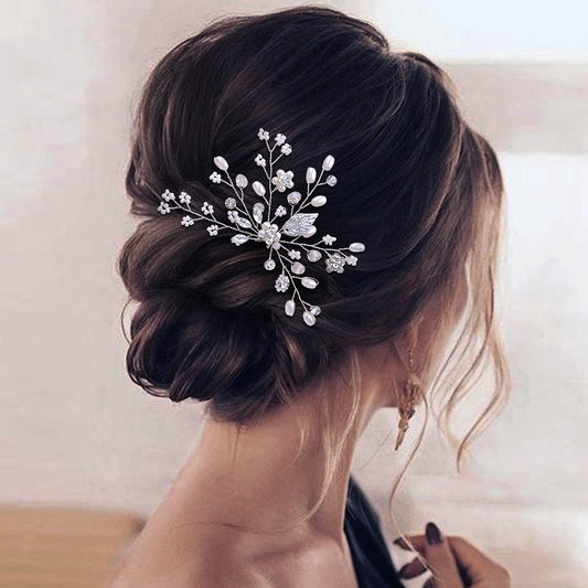 BHP103 silver rhinestone pearl headband