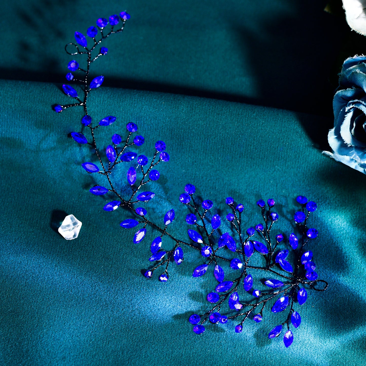 BRIDELLA BHP21 Blue Crystal Bride Hair Accessories Jewelry Decoration Bridal Head Piece Rhinestone Handmade Bridesmaid Hairpiece