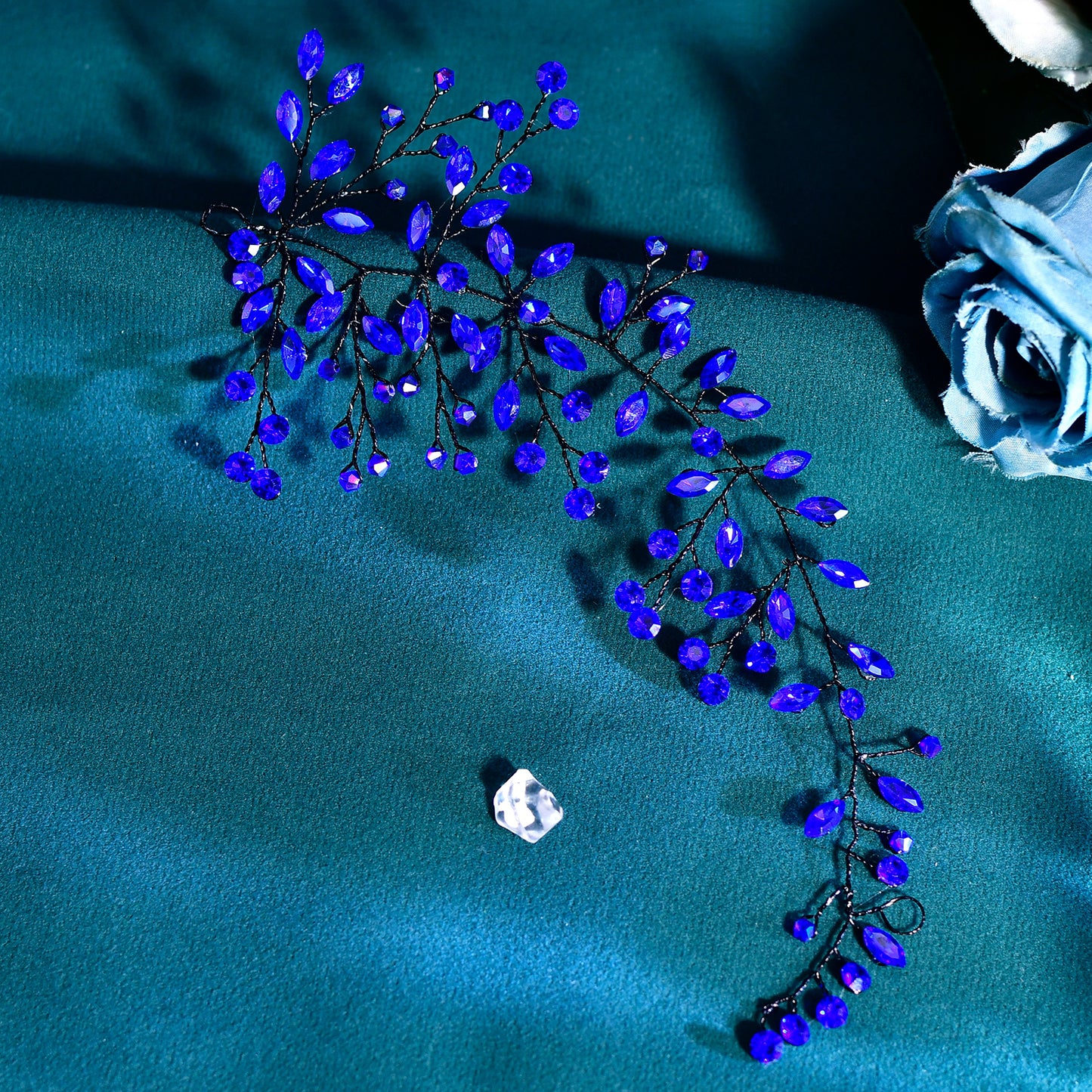 BRIDELLA BHP21 Blue Crystal Bride Hair Accessories Jewelry Decoration Bridal Head Piece Rhinestone Handmade Bridesmaid Hairpiece